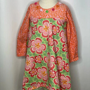 Baby Lulu orange green floral corduroy tulle dress sz 6